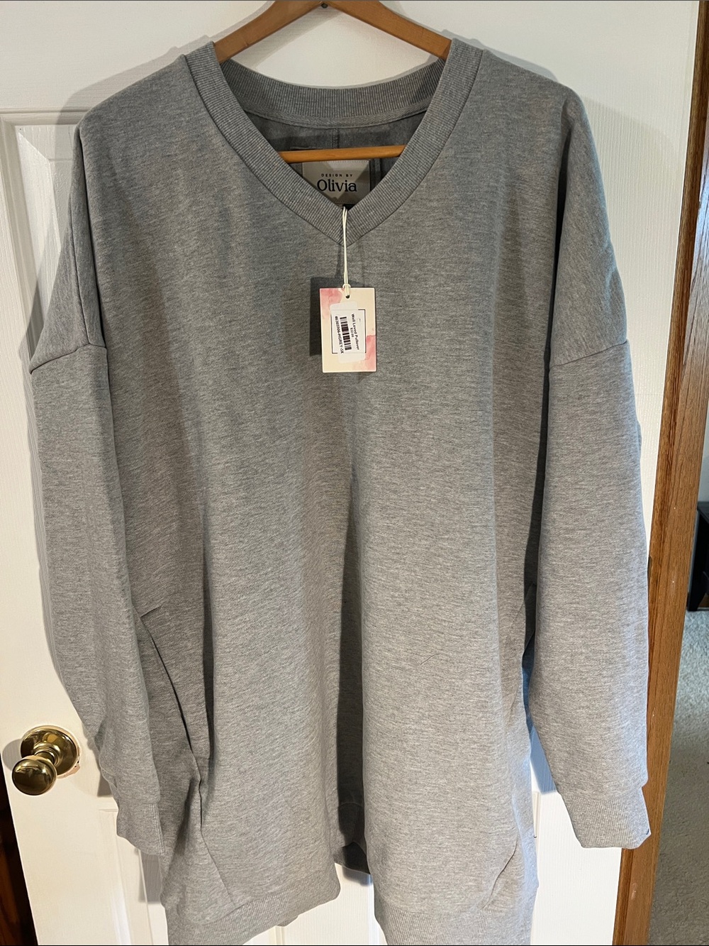 Olivia Rae V-Neck Sweater in Heather Gray